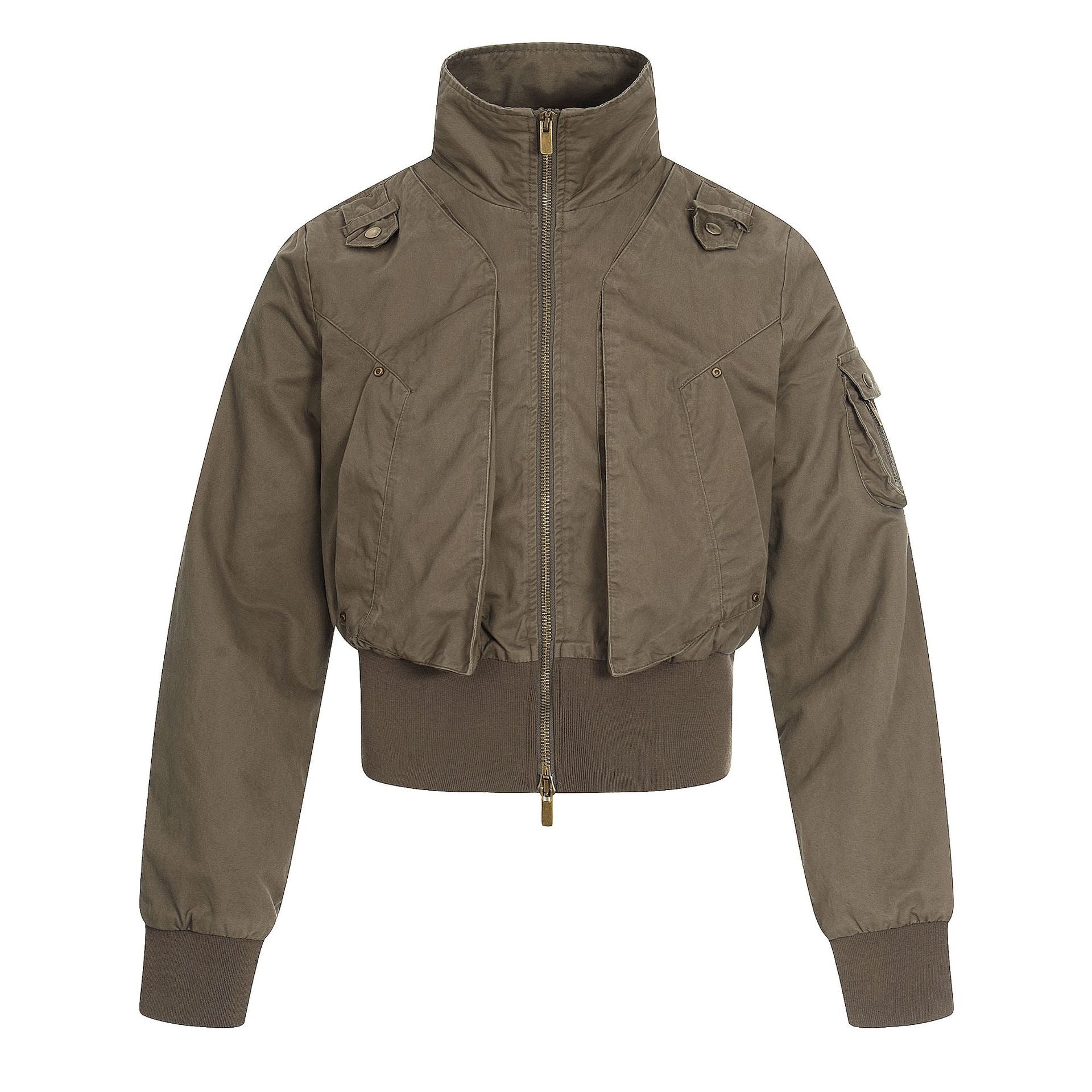 11KN Retro Splicing Slim-fitting Waist Short Wide Stand-up Collar Jacket