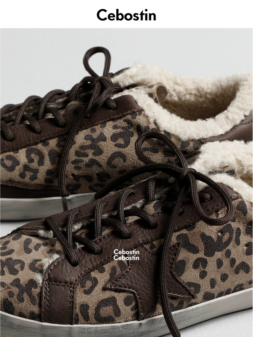 Cebostin Retro Old and Heightened Version Star Fleece Board Shoes