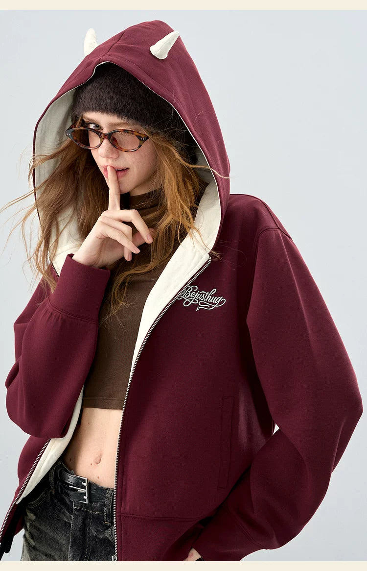 BJHG Little Devil Hooded Cardigan Sweater