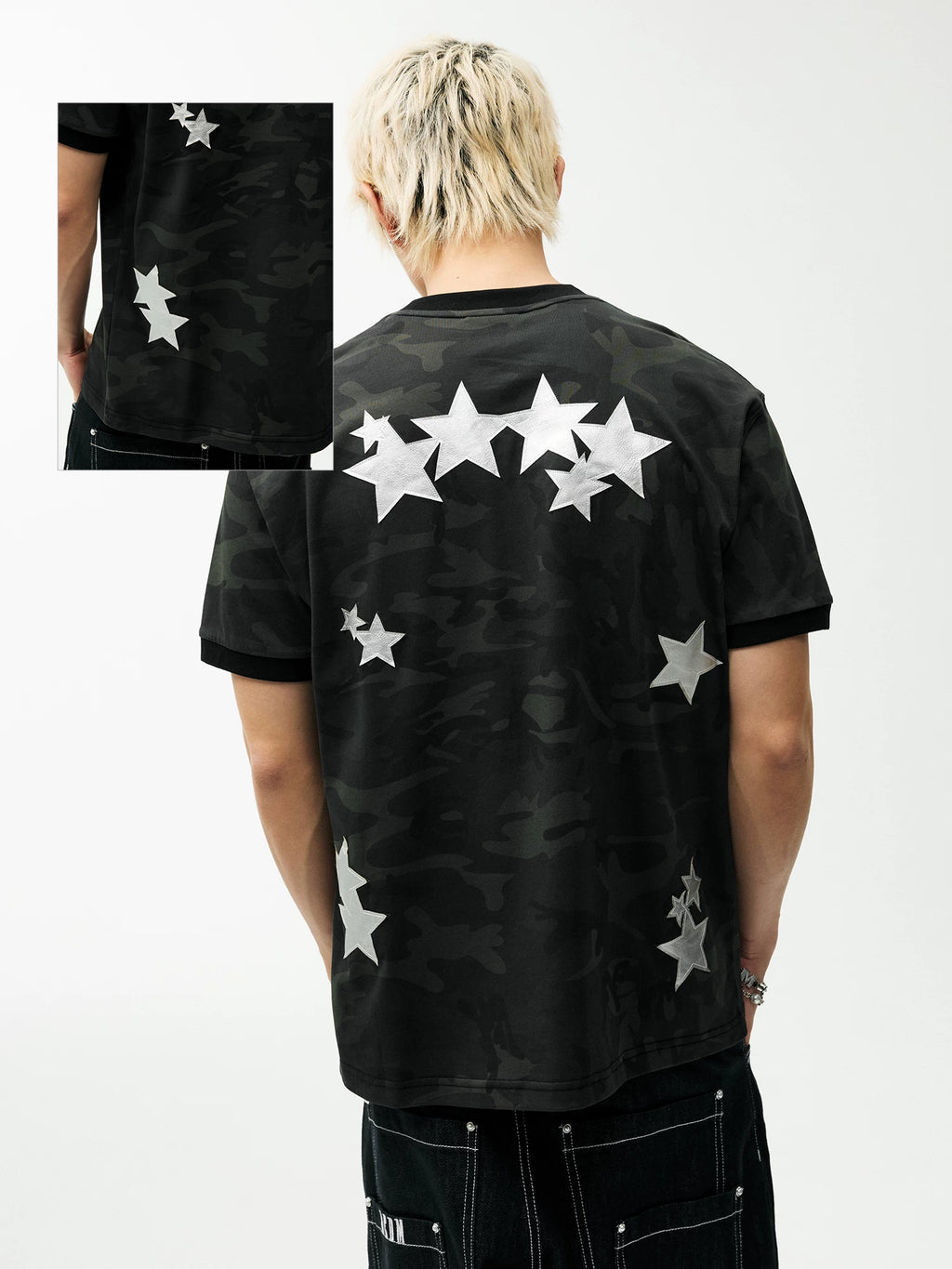 MEDM Camouflage Stars Lazy Embroidery Loose Tee