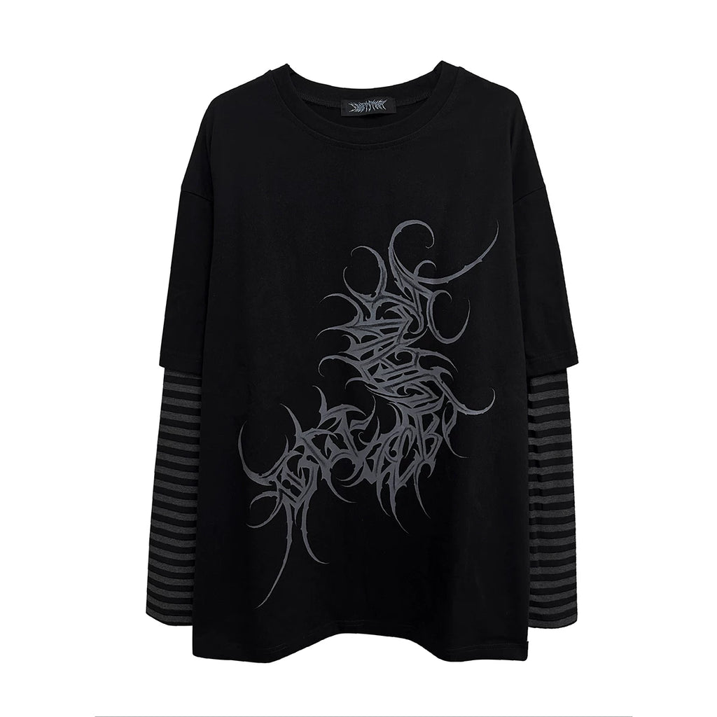 Wetbody Centipede Print Fake Two Long Sleeves