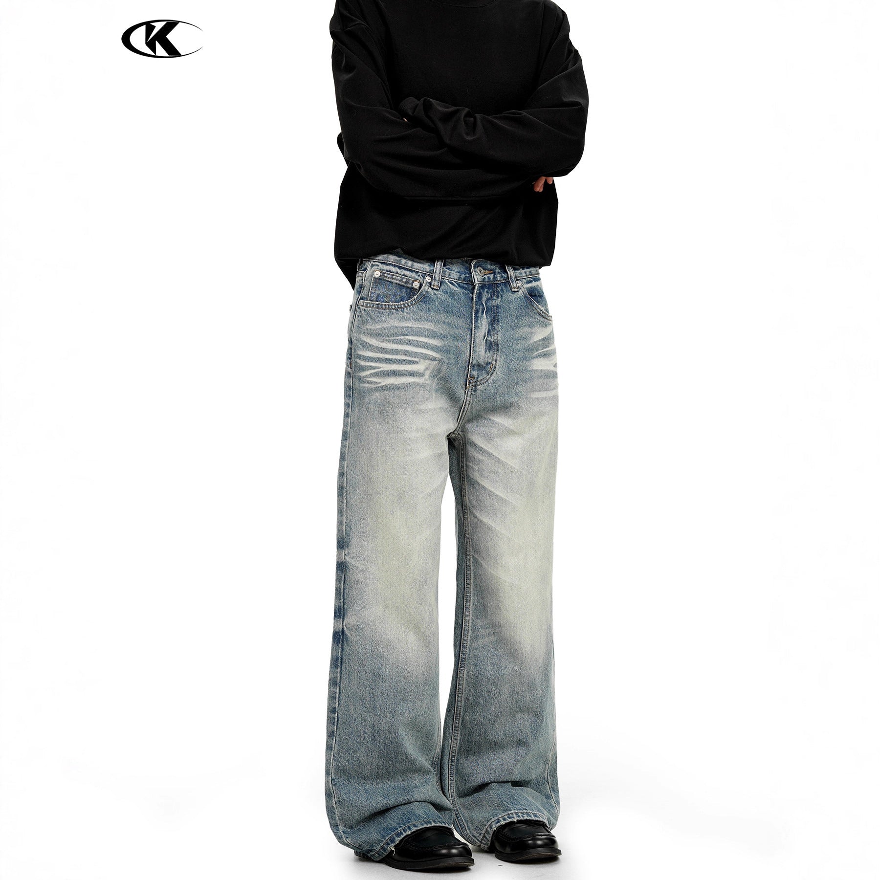 11KN Retro Cat Beard Loose Straight Jeans