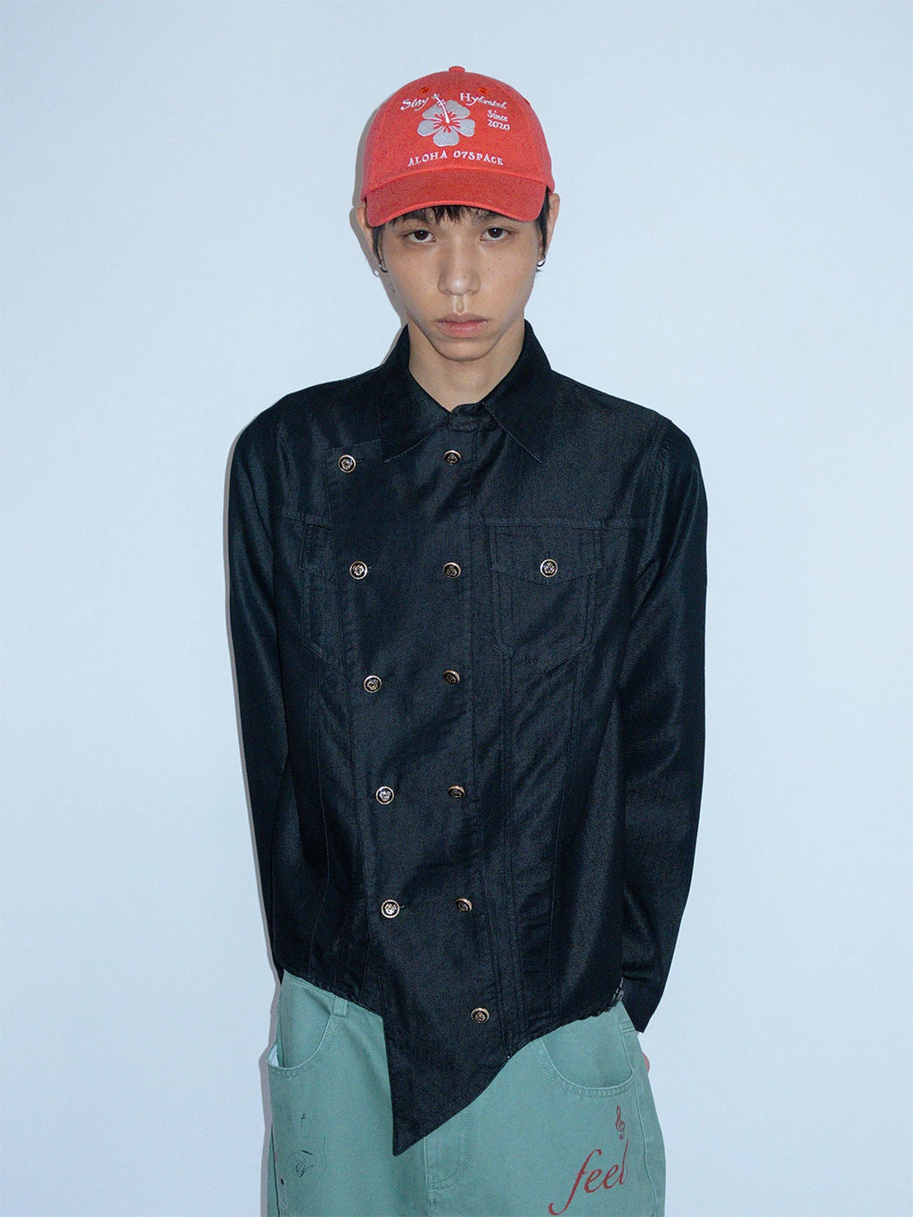 FUNKYFUN Straight Shoulder Thin Soft Denim Double-breasted Jacket