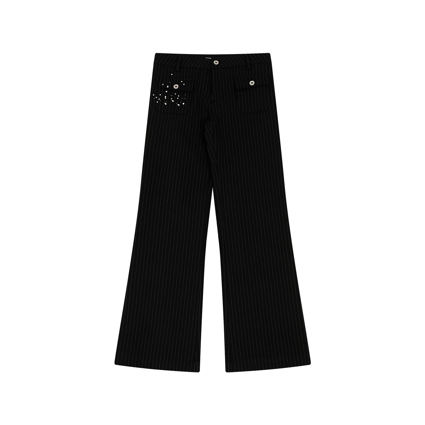 FUNKYFUN Medium and Low Waist Hot-drilled Pinstriped Flared Pants