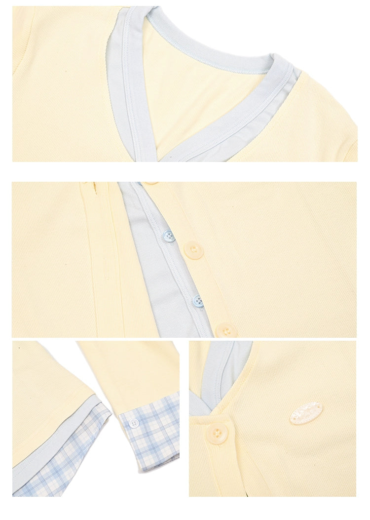 Umoumo Fake Three-piece Knitted Spliced Slim-fit Cardigan