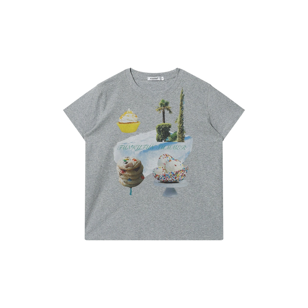 FUNKYFUN Direct Injection Printing Round Neck Front Shoulder Tee