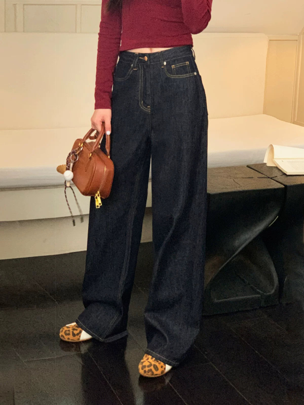 Pusumede Vintage Wide Leg Loose Skinny Straight Jeans