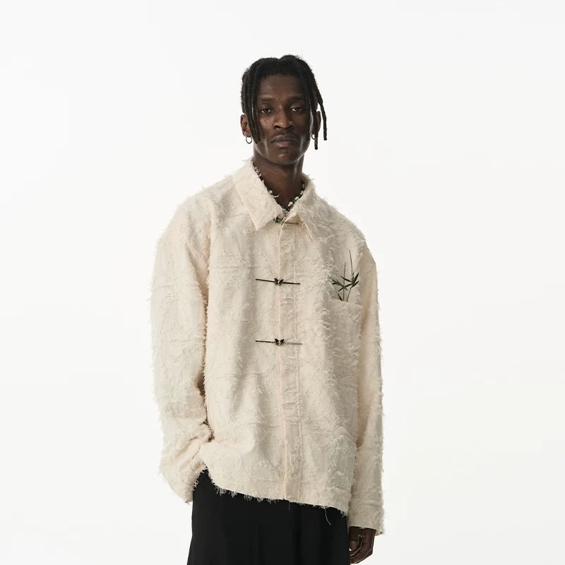 CNEW Bamboo Embroidered Metal Button Burrs Fringed Jacket