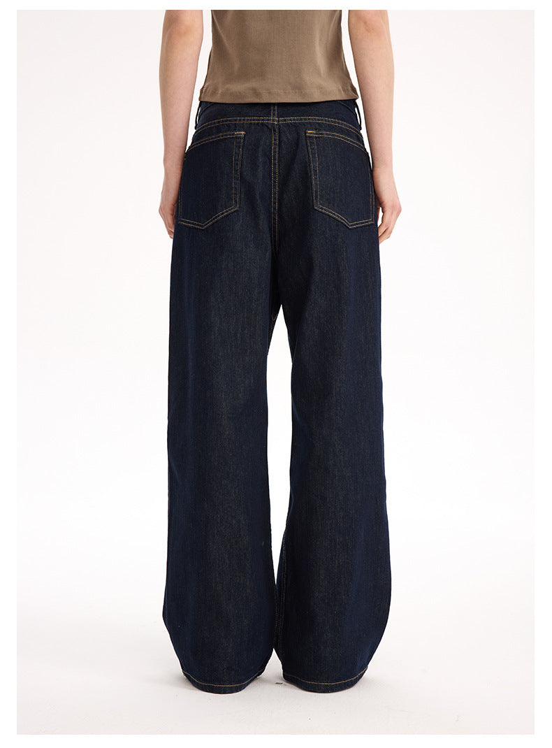 UNF 130z Dark Blue Raw Cow RAW Denim Loose Straight Jeans