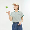 Giordano Nautical Heart Embroidery Striped Crew Neck Tee