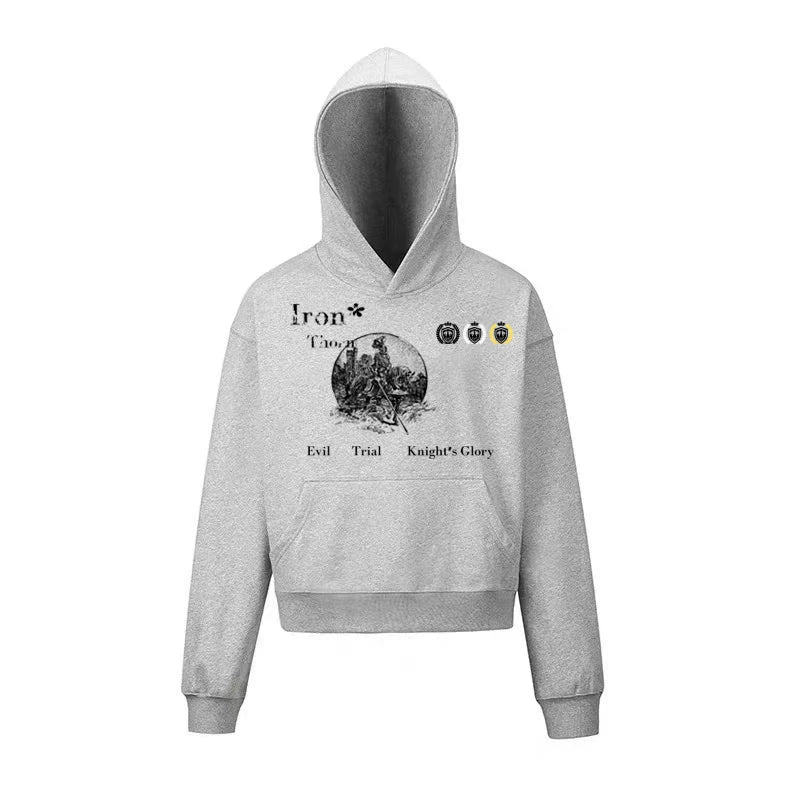 Ironthorn Full Moon Knight Print Short Wide Hooded Sweater