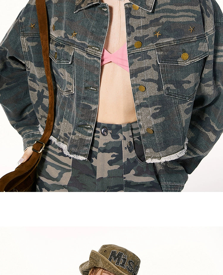 IMONE Classic Camo Vintage Loose Denim Jacket