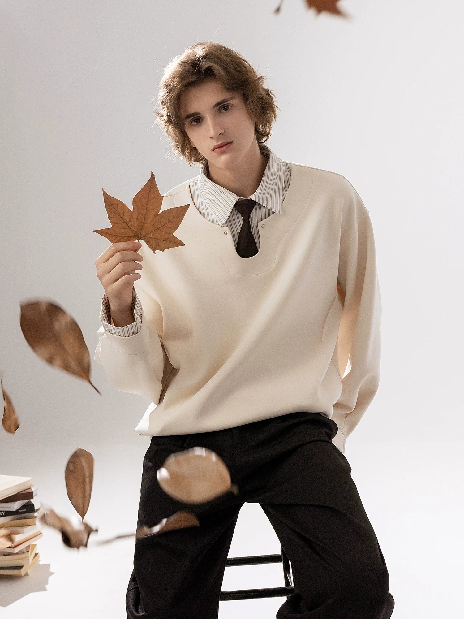CHOR Vintage Fake Two Shirt Collar Long Sleeve Sweater