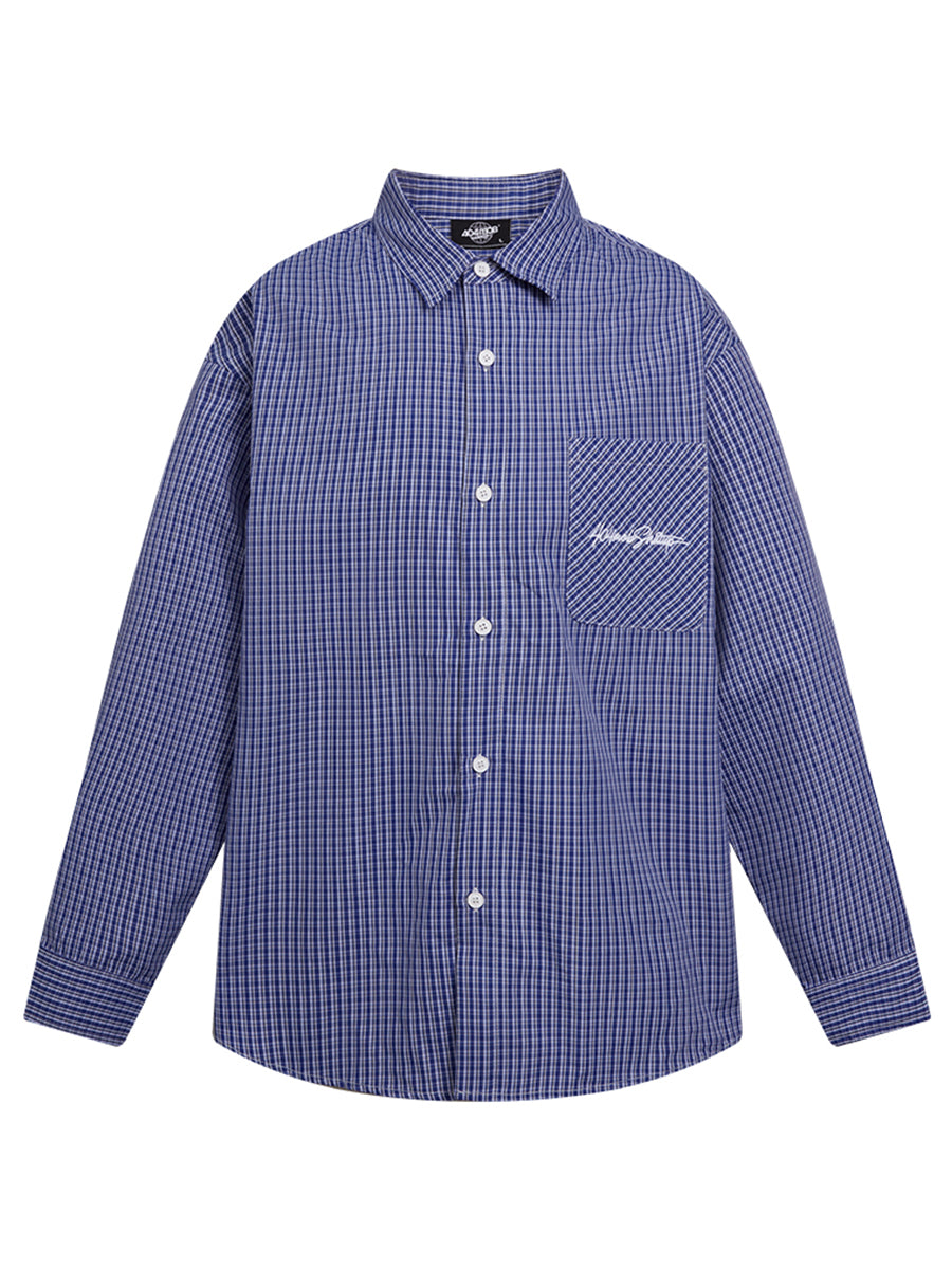 404MOB Embroidery Blue Grid Shirt