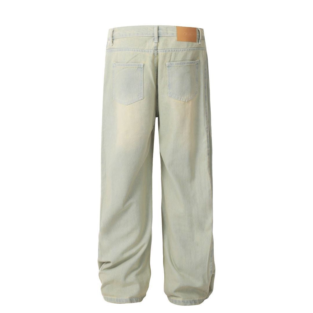 11KN cloud water blue jeans washed retro straight wide-leg trousers