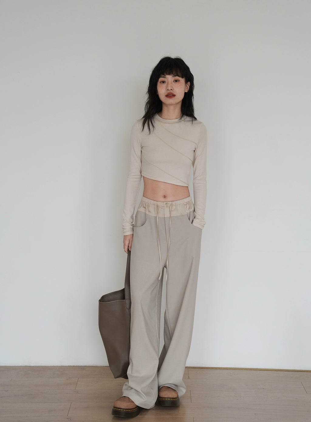 EM  Color Match Wide Leg Straight Pants