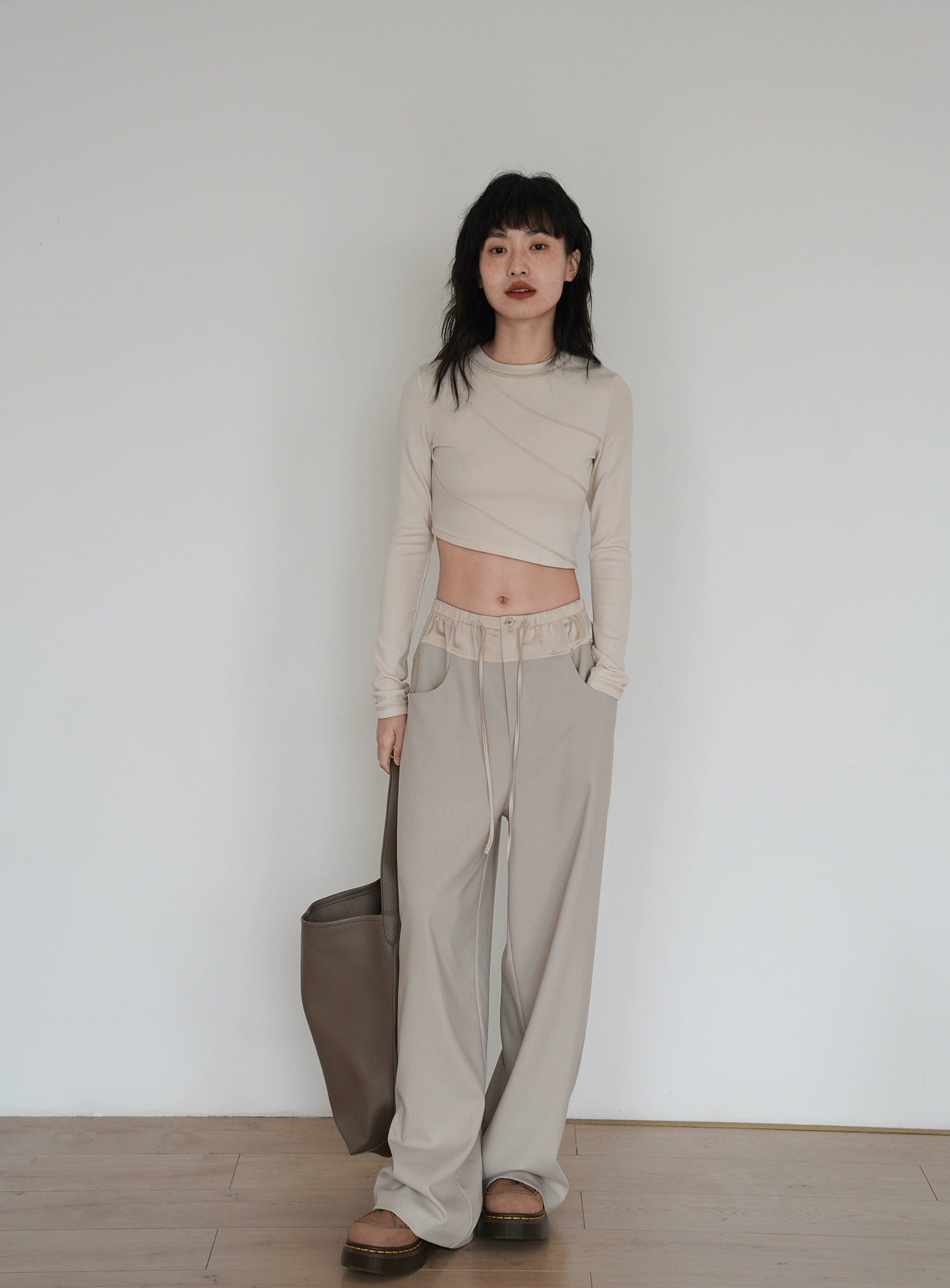 EM  Color Match Wide Leg Straight Pants