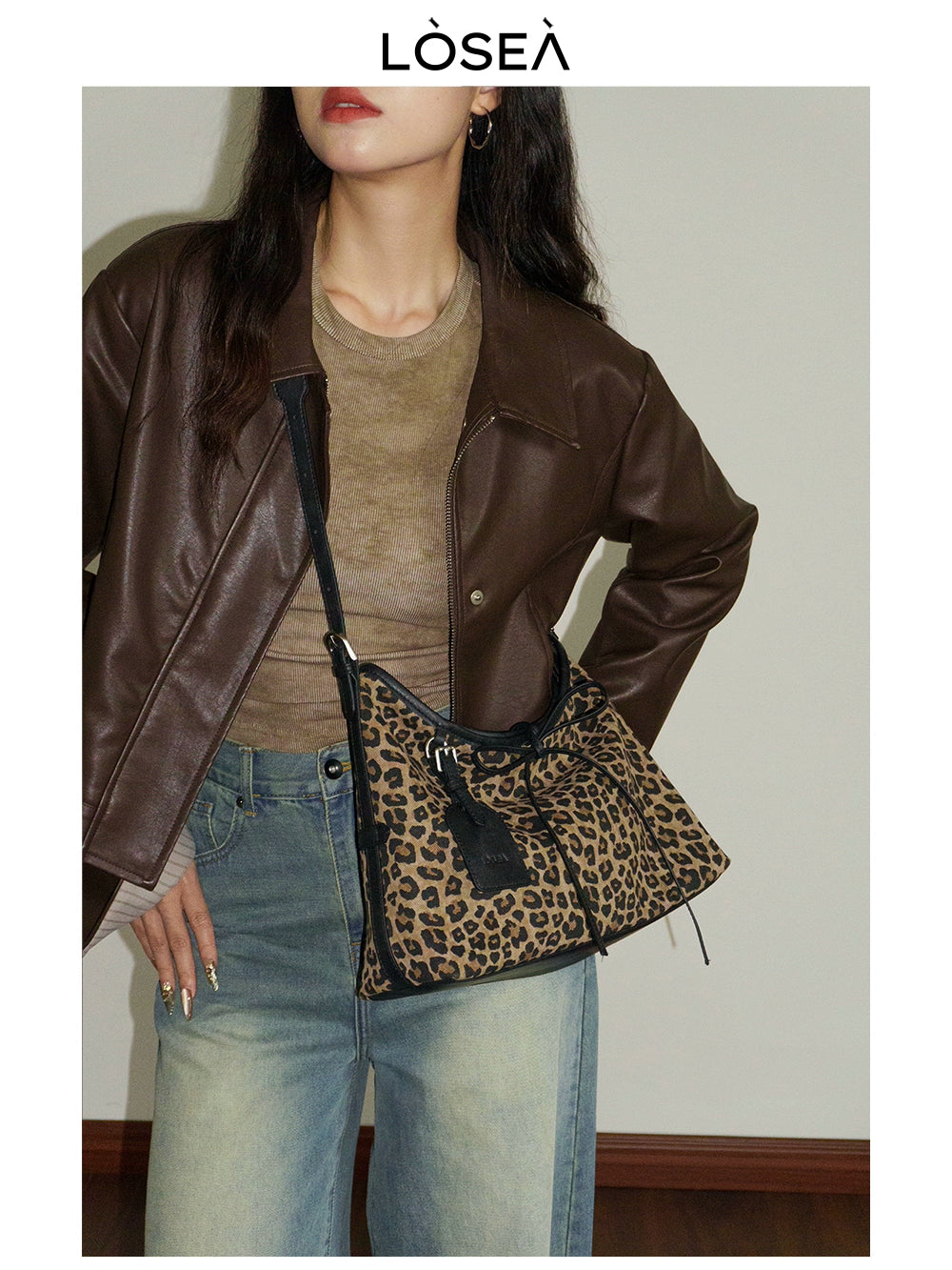 LOSEA Leopard Print Vintage Crossbody Bag