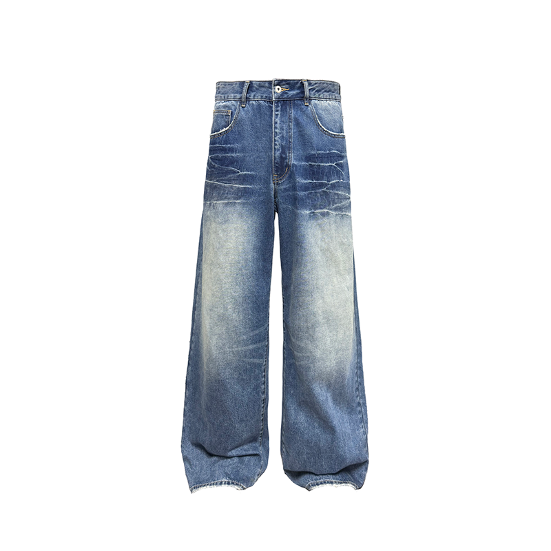JCAESAR Water Ripple Straight Tube Slightly Wide Jeans