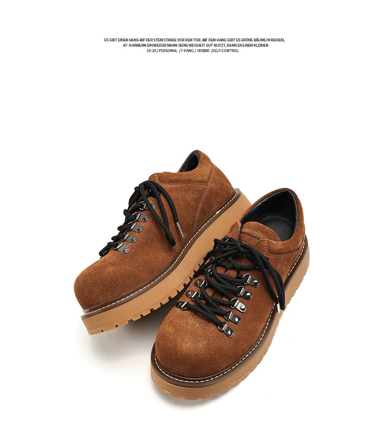 FANGSANHUO Retro Tooling Shoes Platform Heightening Suede Leather Shoes