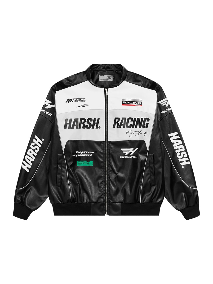Harshandcruel Vintage Racing Suit Faux Leather Jacket