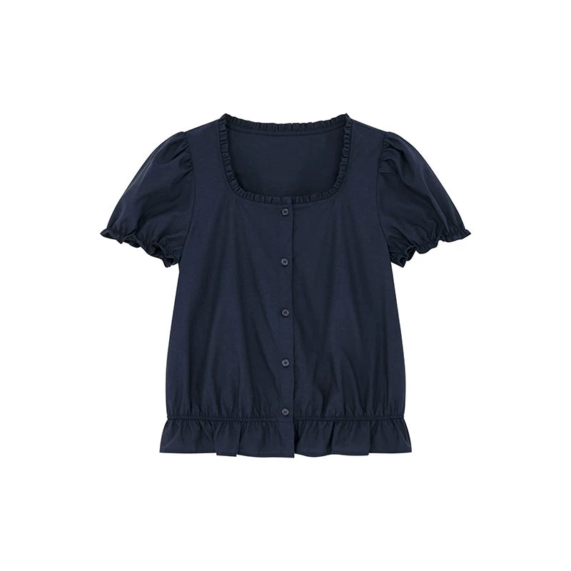 KANO Bubble Sleeve Waist Top Casual Pants Set
