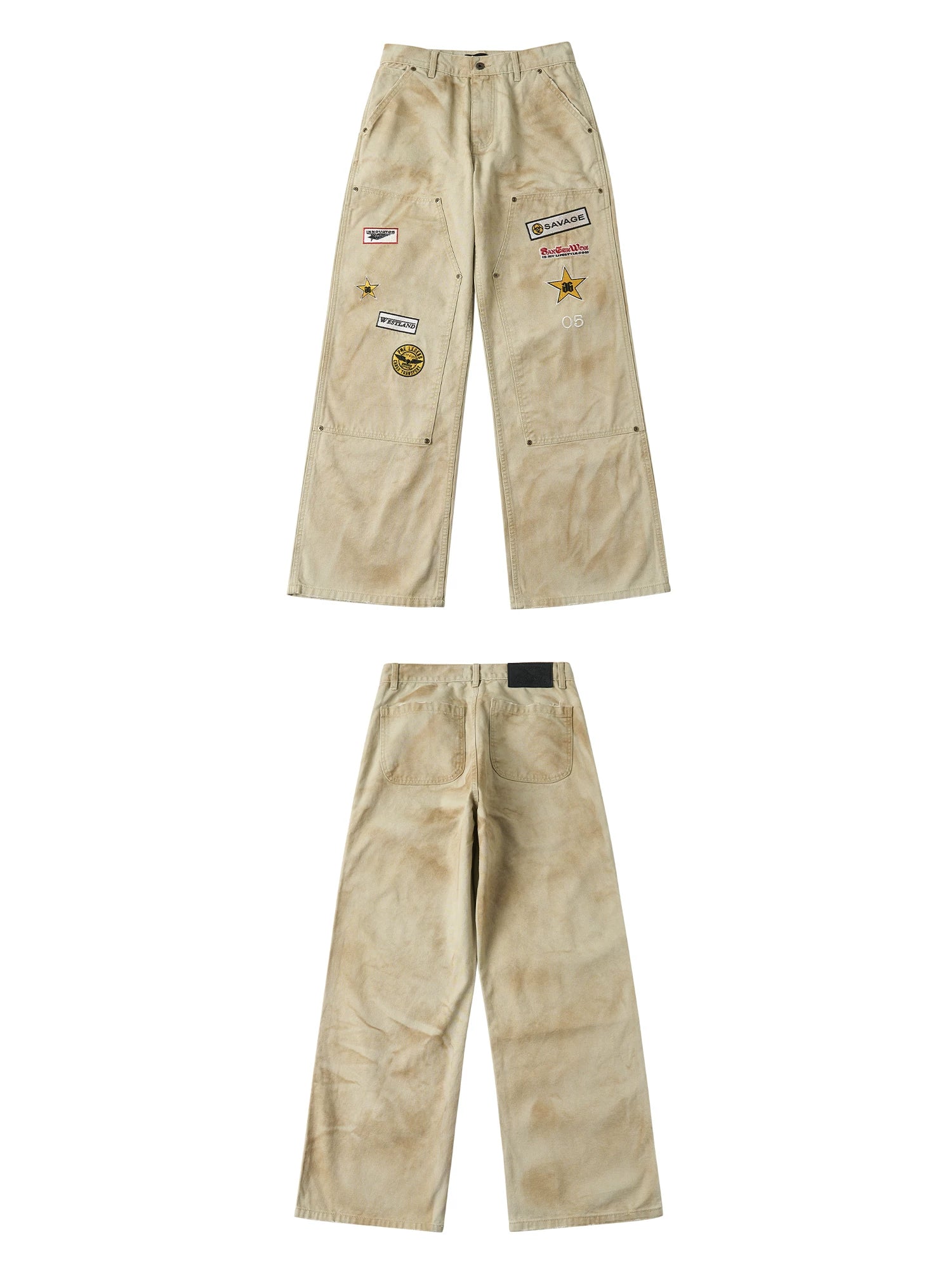 SAXGENWON Embroidered Loose Straight Overalls