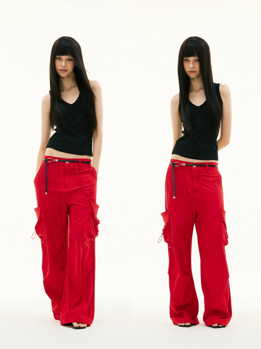FUNKYFUN Double-sided Large Pocket Tooling Straight Casual Pants