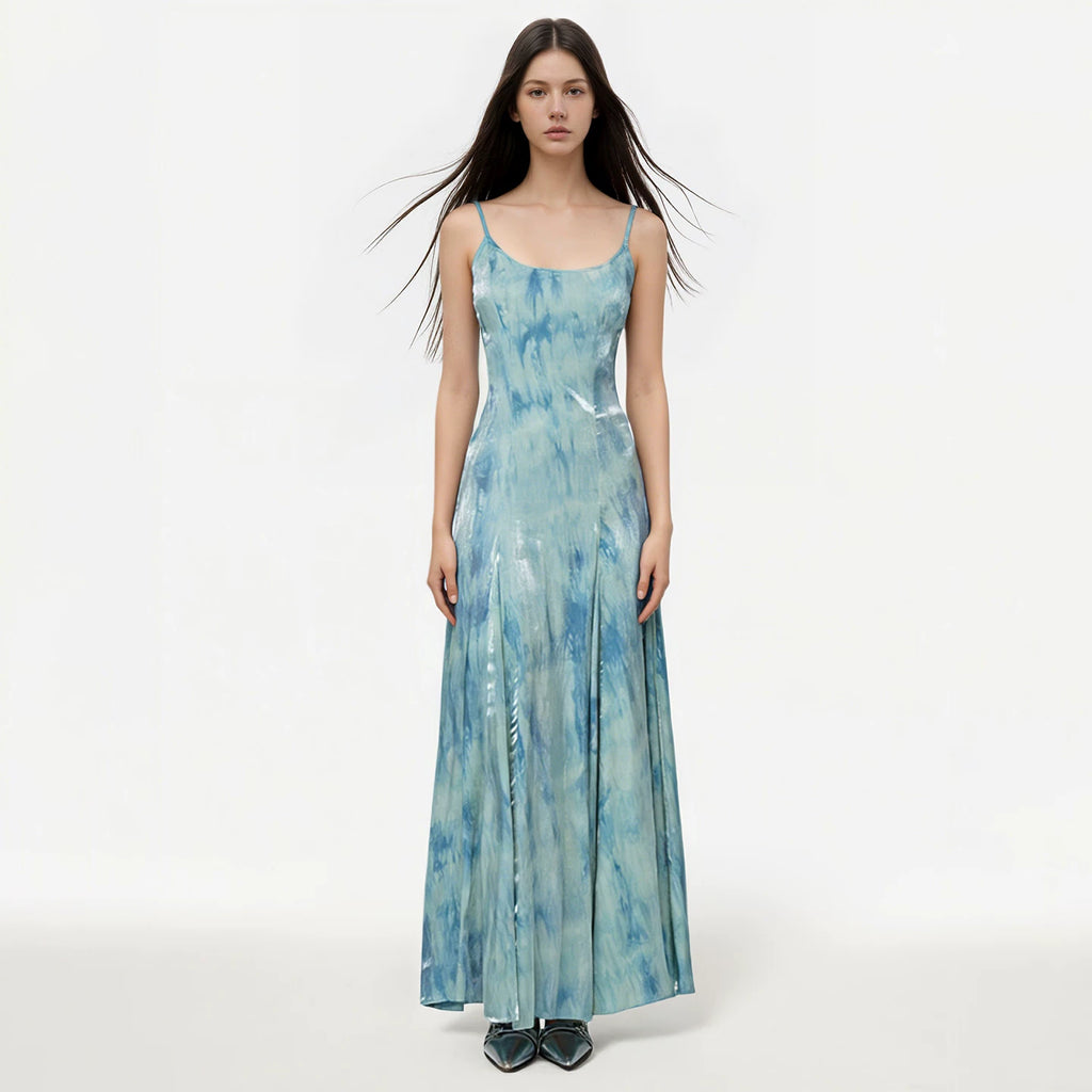 FUNOFF Retro Streamer Smudge Suspender Waist Dress