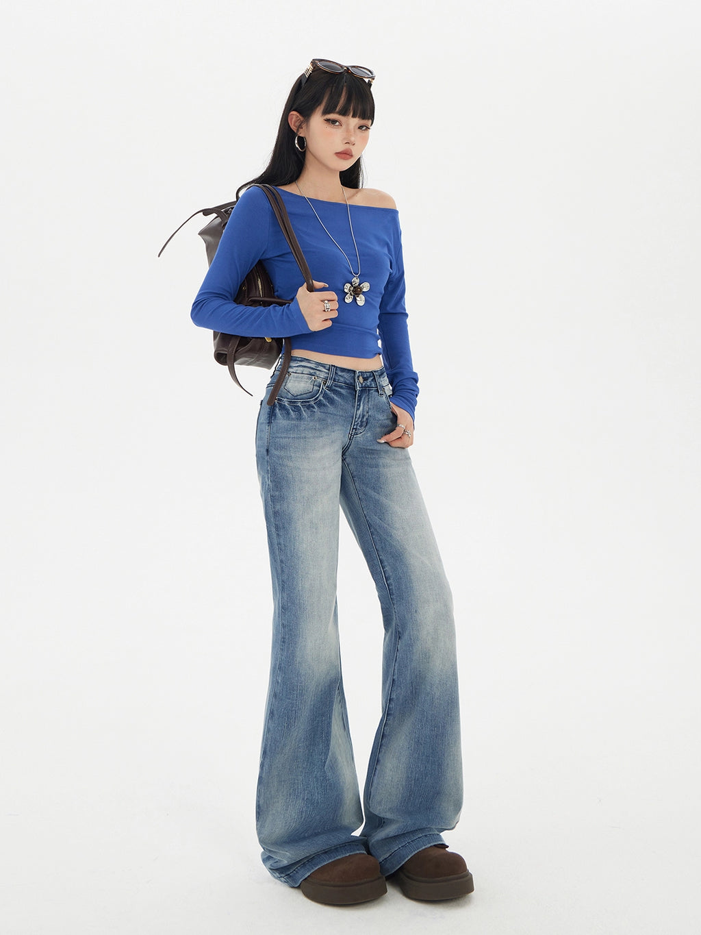 KPSR Retro Gradual Change Low Waist Flared Pants