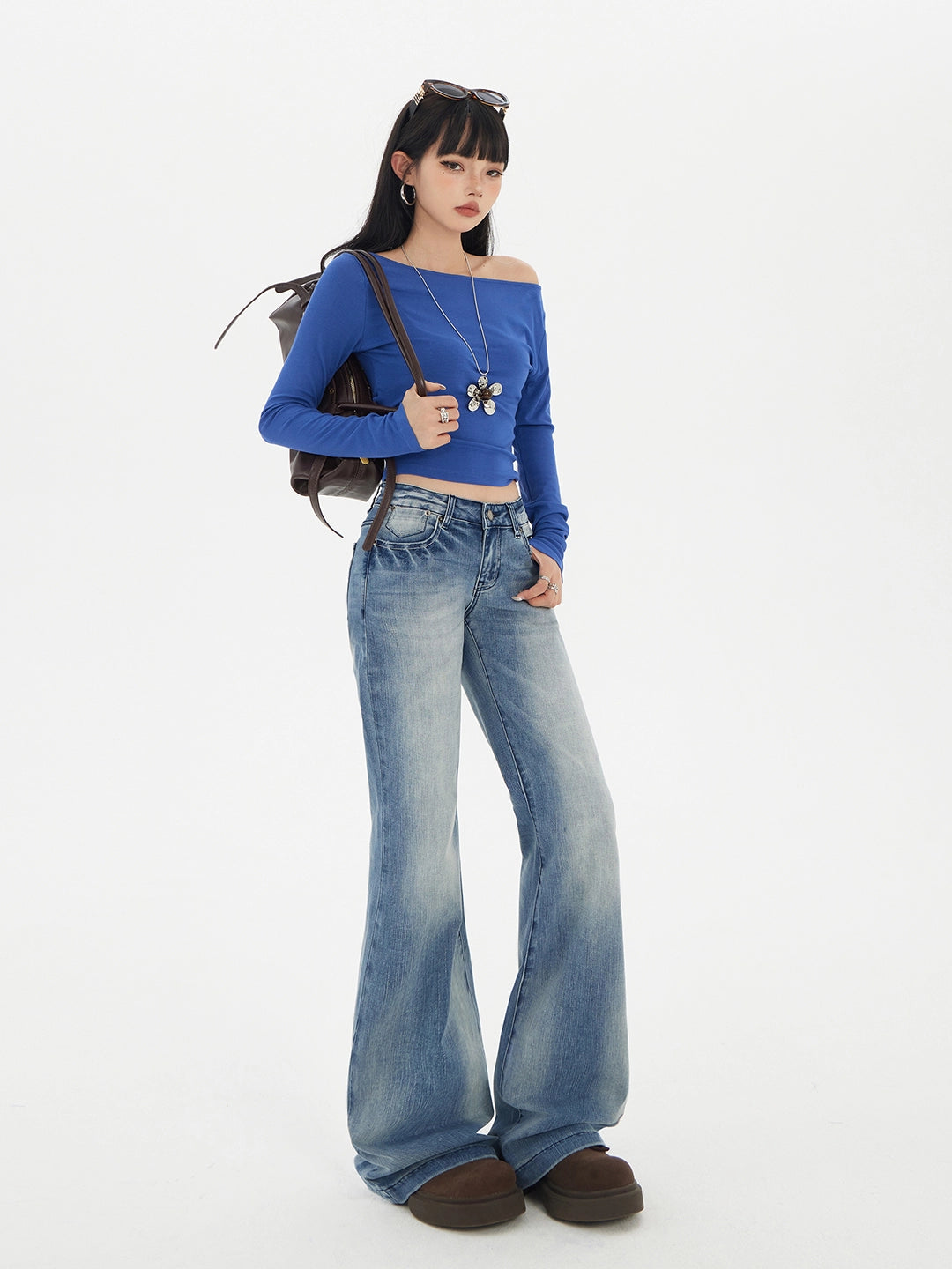 KPSR Retro Gradual Change Low Waist Flared Pants