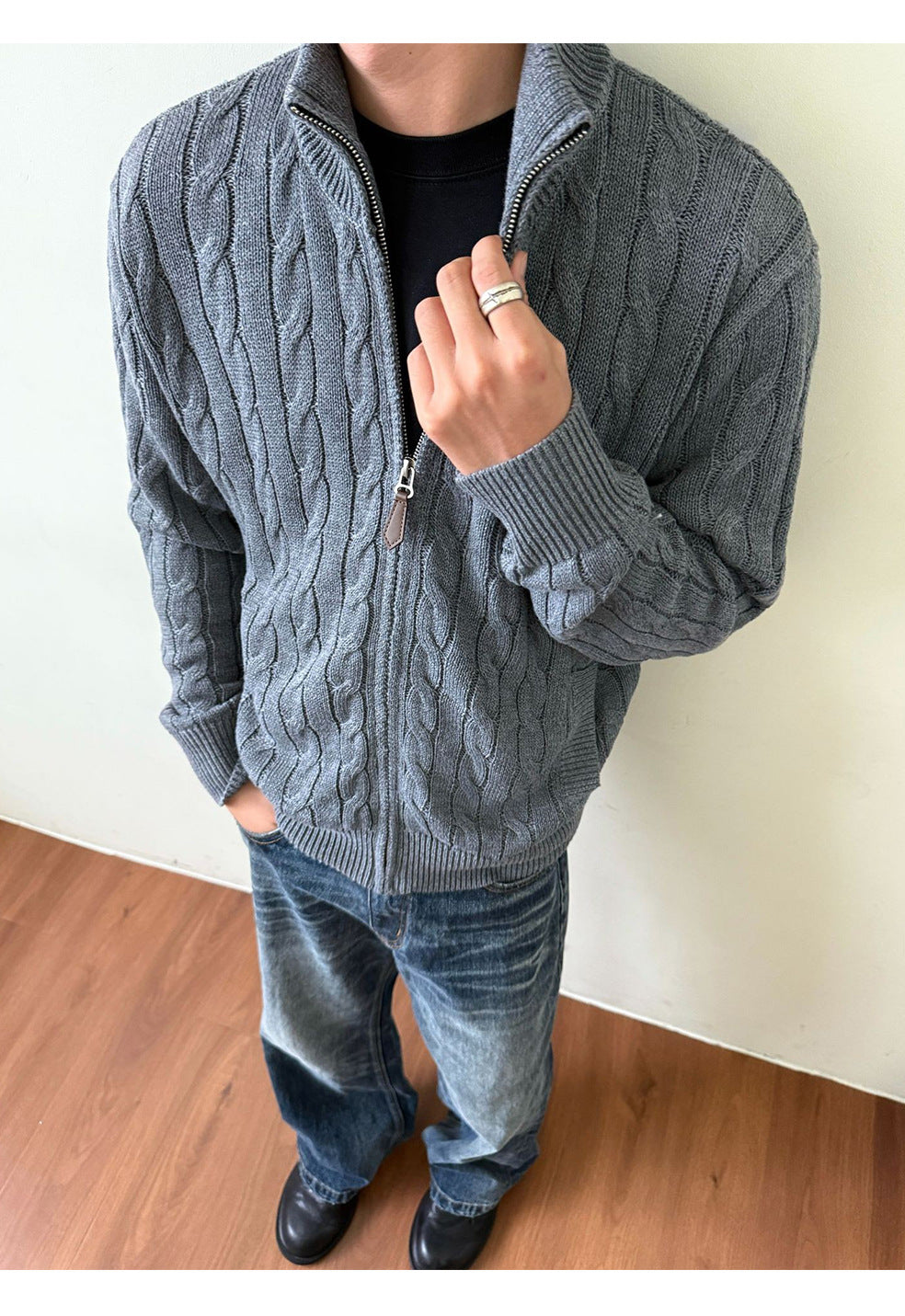 MADEEXTREME Casual Stand-up Neck Knitted Sweater Cardigan