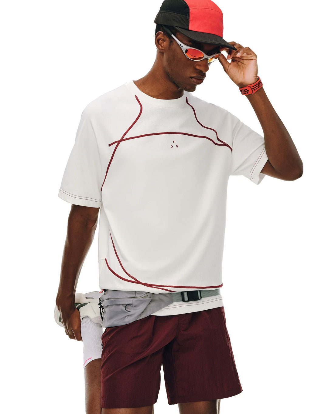 FPA Splicing Contrasting Color Casual Round Neck Tee
