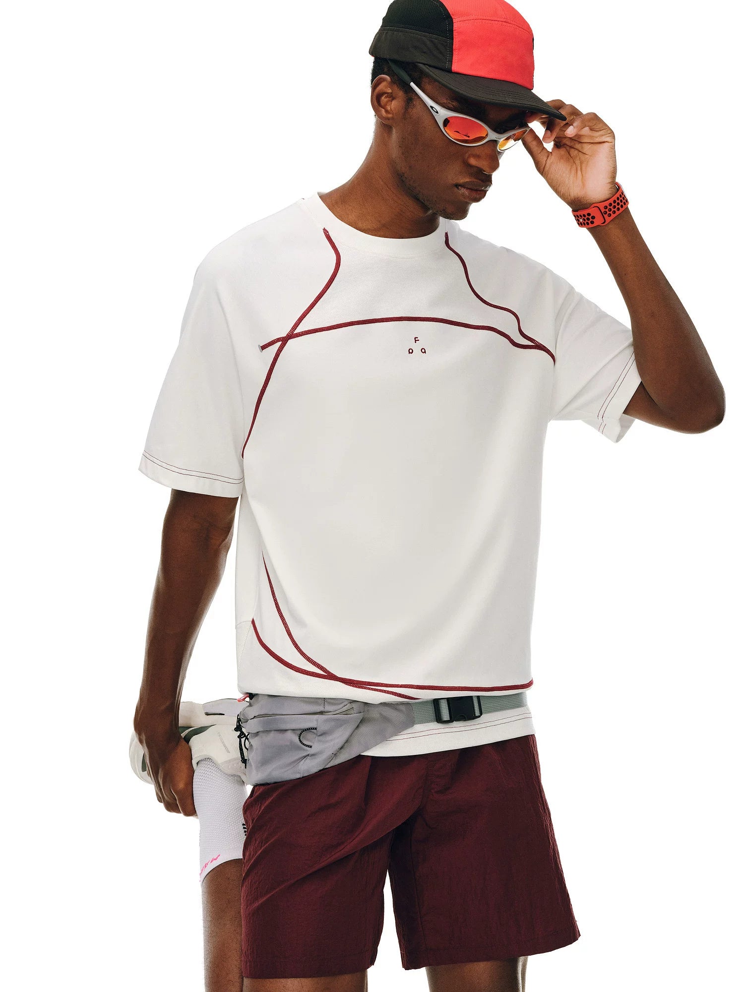 FPA Splicing Contrasting Color Casual Round Neck Tee