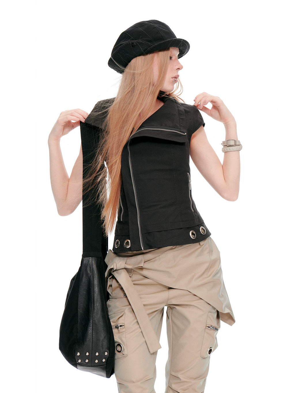 JIKOO Oblique Zipper Slim and Thin Tee