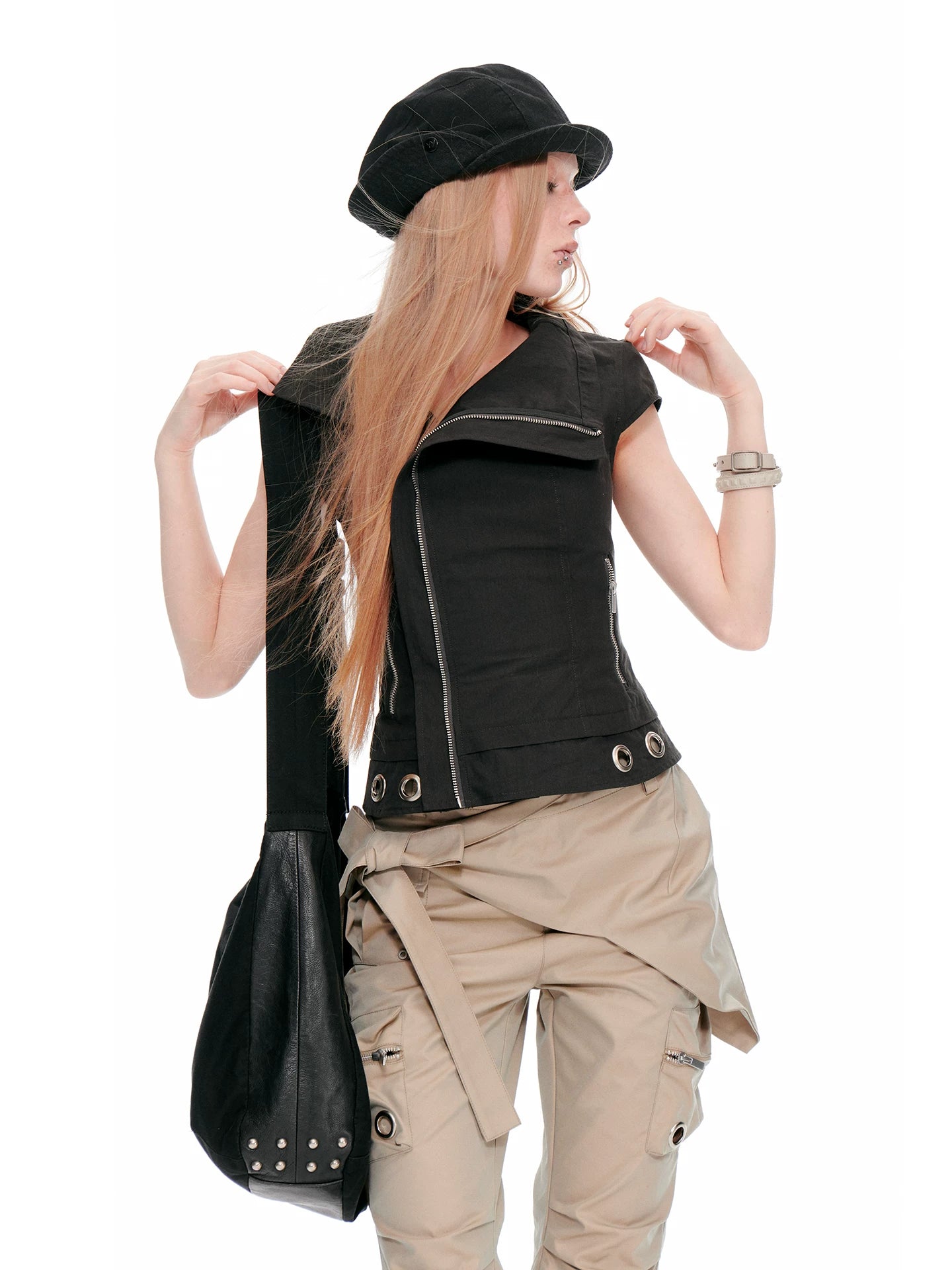 JIKOO Oblique Zipper Slim and Thin Tee