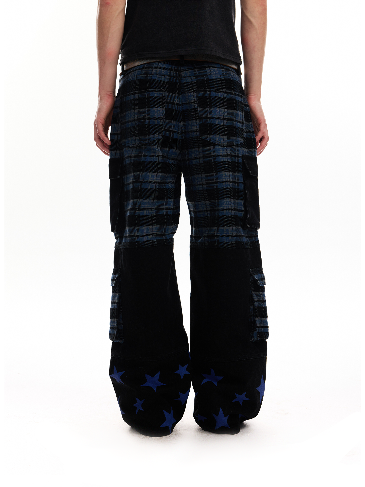 No E Mosen Plaid Multi-pocket Straight Jeans