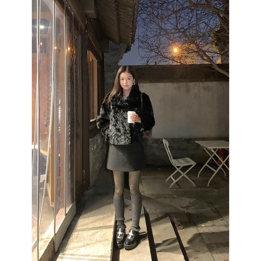 Pusumede Stand-up Collar Warm Short Fluffy Jacket