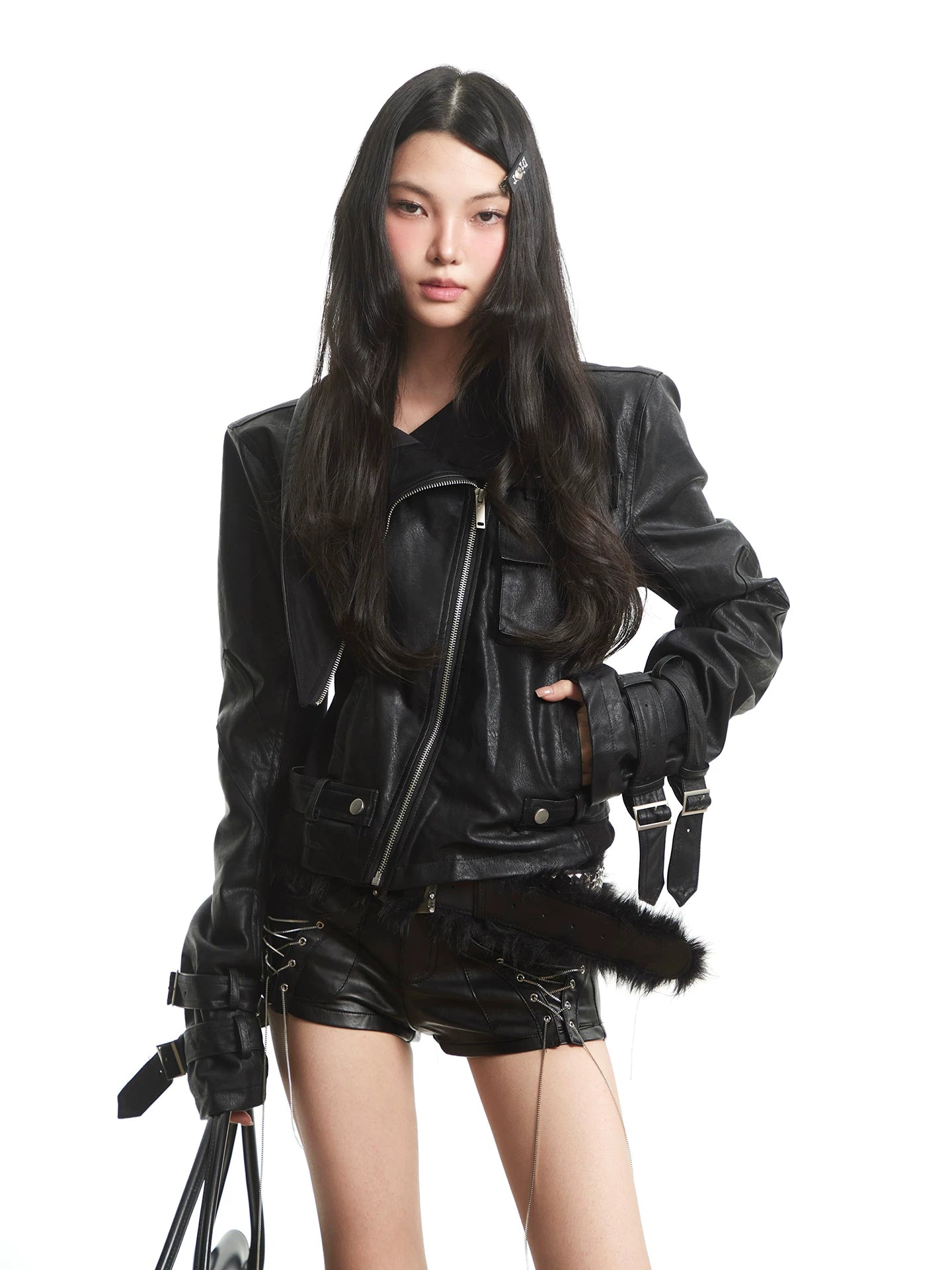 UNCMHISEX Slim-fit Short Leather Jacket