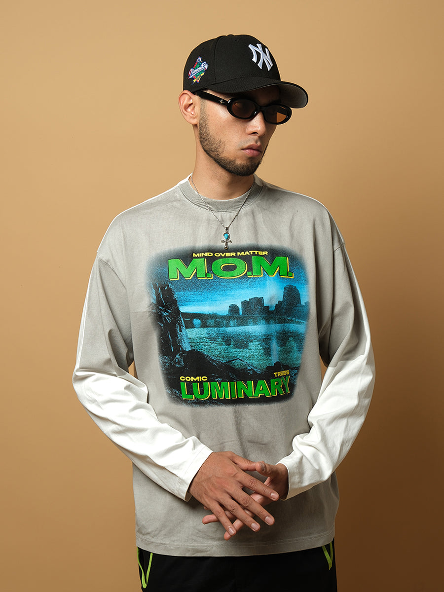 ComicTree C.t splicing fake two-piece Long Sleeve Tee