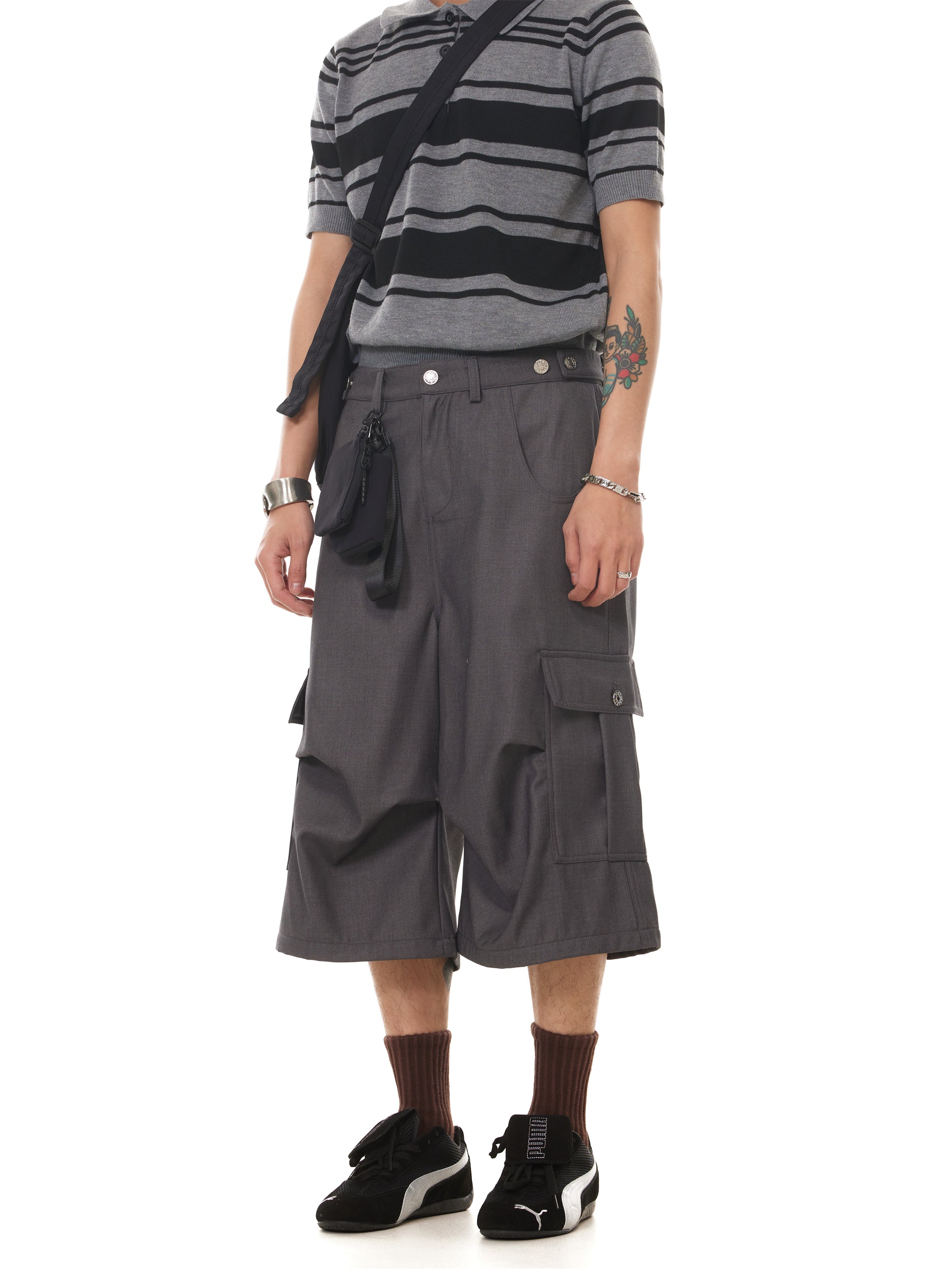 BTSG Pleated Multi-Pocket Suit Over Knee Shorts