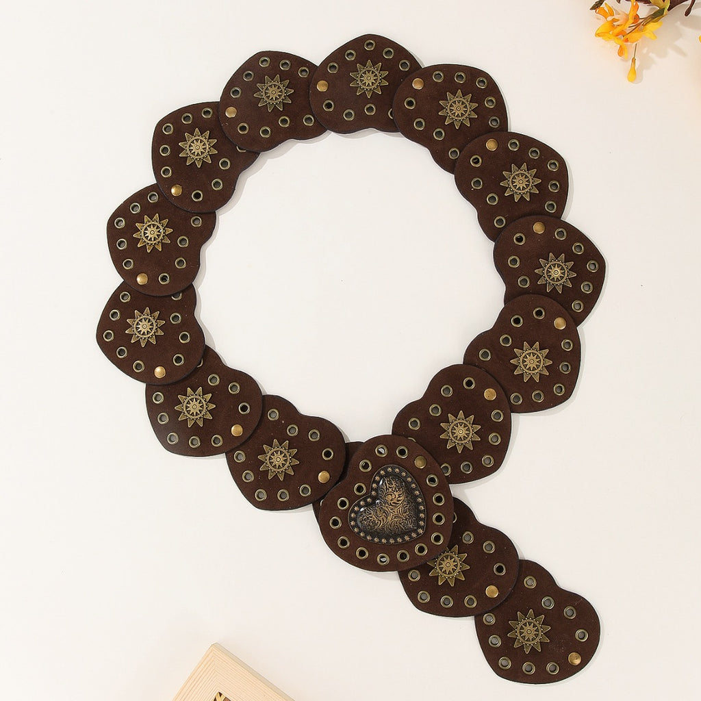 Intertek Ethnic Style Girl Love Splicing Rivet Retro Belt