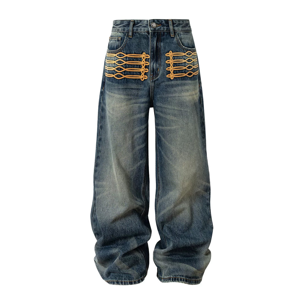 YADcrew Vintage Embroidered Loose Jeans