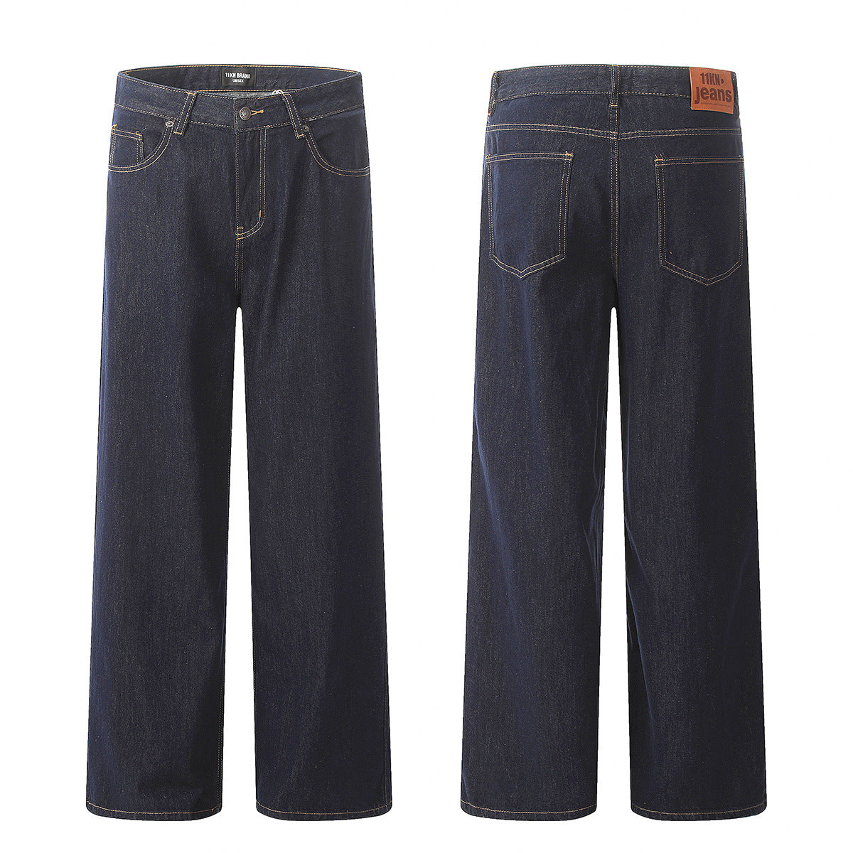 11KN American Simple Retro Blue Straight Basic Loose Wide-leg Cleanfit Pants