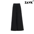 ZAVK Side Waist Button Skinny Wide Leg Pants
