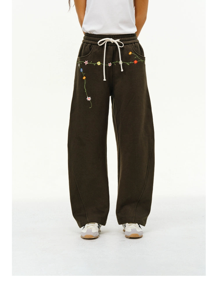 ATRY Vintage Casual Flower Embroidered Sweatpants