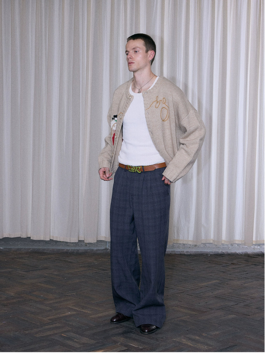 InsGale Checked Pleated Compound A-shaped Micro-Latin Pants