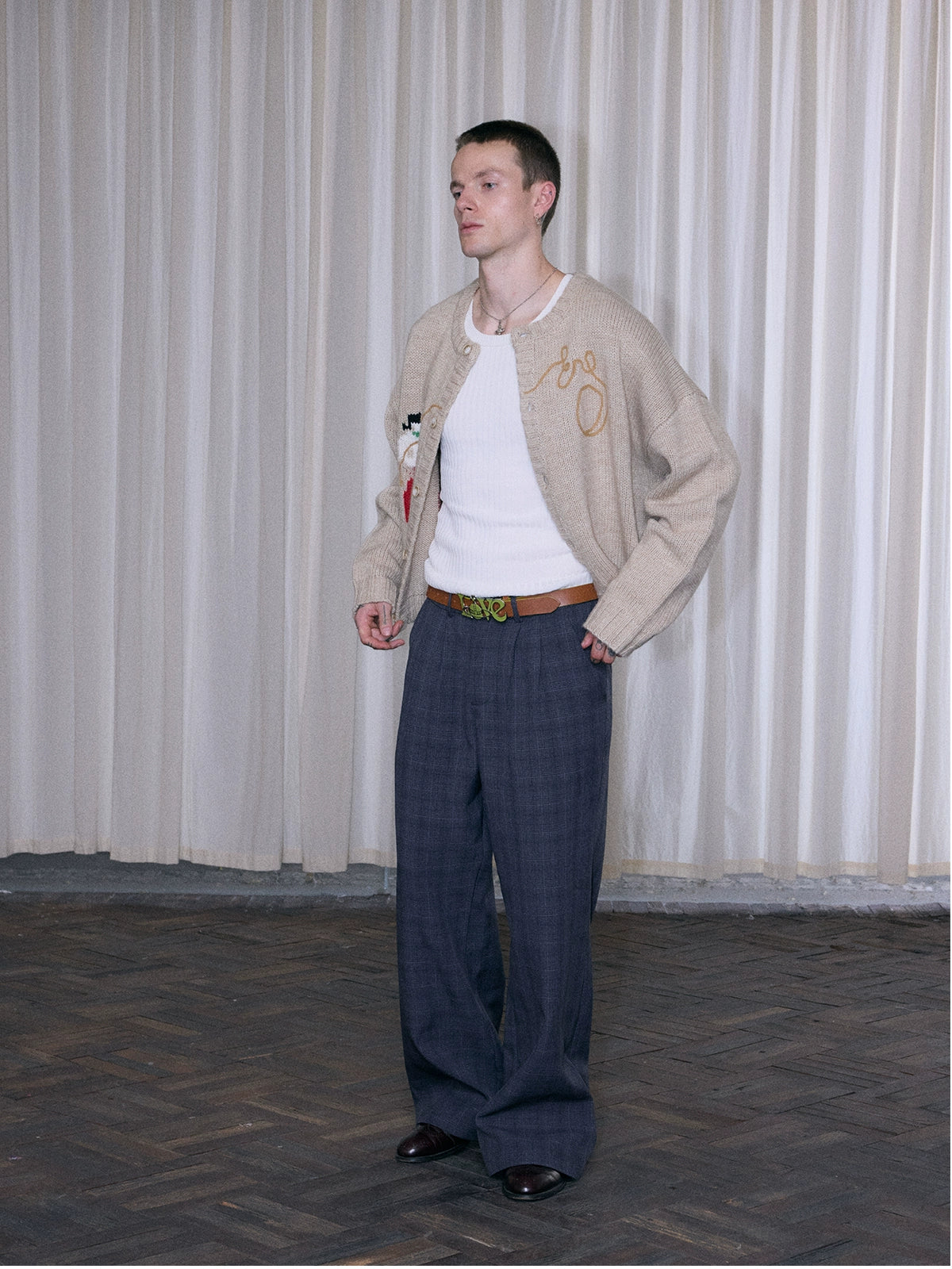 InsGale Checked Pleated Compound A-shaped Micro-Latin Pants