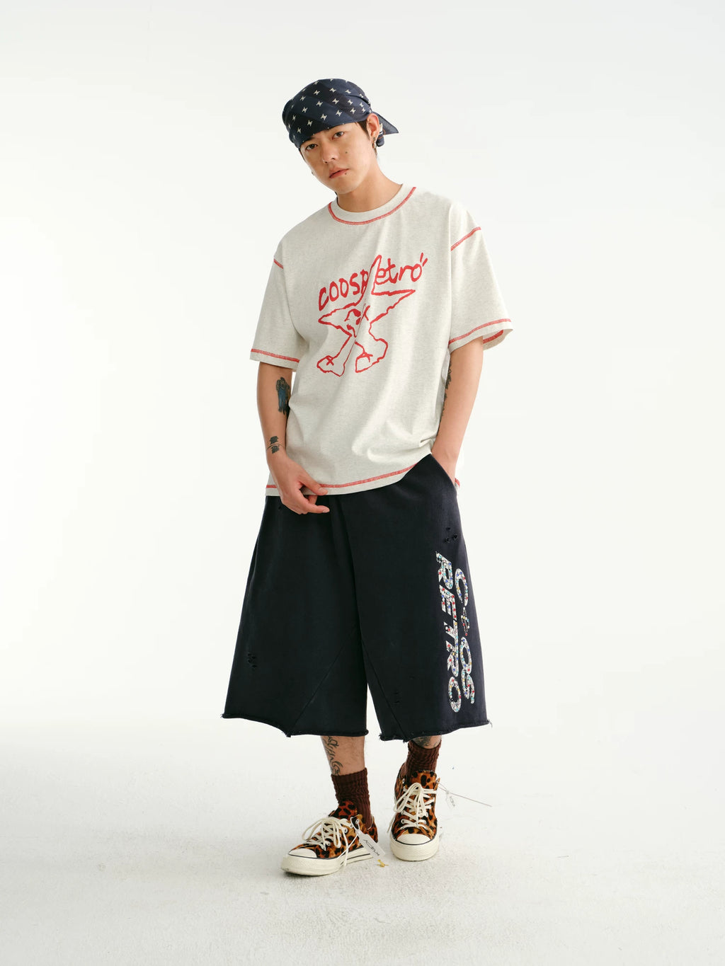 CoosRetro Retro Contrasting Bright Line Loose Tee