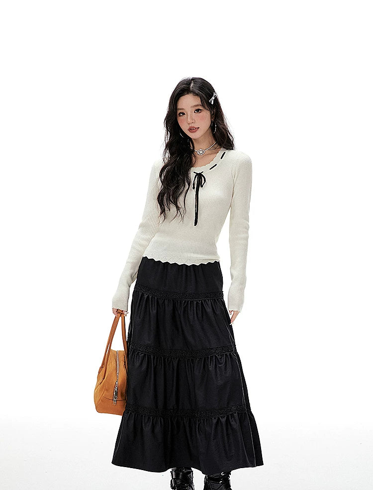 Imone Contrasting Straps Slim Stitching Sweater